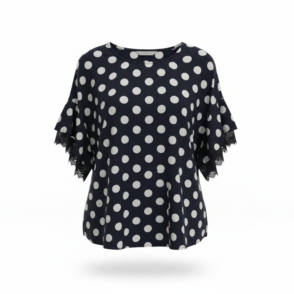 Cato Est 1946 Women's Polka Dot Blouse Shirt Size 18/20 W Navy Blue White